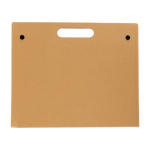 Carpeta de cartón con material de escritura y asa de transporte color marrón tercera vista