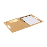 Carpeta de cartón con material de escritura y asa de transporte color marrón sexta vista