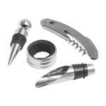 Set de vino en estuche circular con 4 accesorios de acero inoxidable color negro