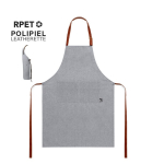 Delantal de RPET con bolsillo frontal y cintas ajustables de polipiel color gris primera vista
