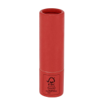 Bálsamo labial con protección SPF 15 en envase de cartón reciclado FSC color rojo primera vista