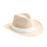 Sombrero de papel en color natural con cinta de color personalizable color blanco primera vista