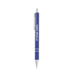 Bolígrafo de aluminio personalizable con diseño moderno y tinta azul vista de impresión