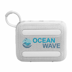 Altavoz JBL Go 4 colorido y pequeño con una potencia de 4.2W color blanco vista con impresión