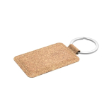 Llavero de corcho sostenible con tacto suave y anilla metálica color marrón