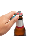 Abrebotellas de metal compacto para llavero con uso rápido y práctico color plateado
