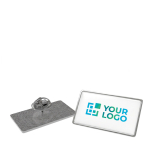 Pin metálico rectangular pequeño con acabado abovedado y cierre seguro vista de impresión