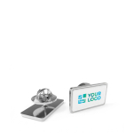 Pin metálico rectangular pequeño con acabado abovedado y cierre seguro vista de impresión