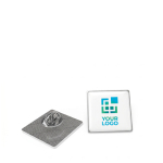 Pin metálico rectangular pequeño con acabado abovedado y cierre seguro vista de impresión
