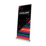 Banner enrollable fabricado en Europa con bolsa de transporte mediano color plateado