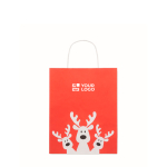 Bolsa de regalo navideña de papel en tamaño pequeño hecho en EU color rojo vista de impresión