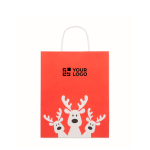 Bolsa de regalo navideña de papel en tamaño mediano hecho en EU color rojo vista de impresión