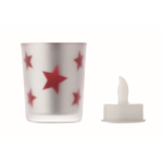 Vela luz LED en frasco de cristal con estrellitas navideñas color rojo cuarta vista