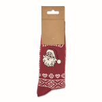 Par de calcetines estilo navideño con etiqueta para personalizar color burdeos cuarta vista