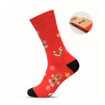 Par de calcetines estilo navideño con etiqueta para personalizar color rojo vista de impresión