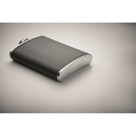 Petaca de acero inoxidable con revestimiento de cuero sintético 200ml color negro vista fotografía tercera vista