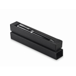 Bolígrafo giratorio de acero inoxidable reciclado en caja tinta azul color negro