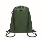Mochila de cuerdas de RPET y PU con un bolsillo frontal color verde oscuro