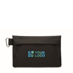 Neceser organizador de poliéster y PU con mosquetón en el lateral color negro vista de impresión