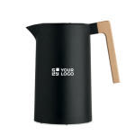Jarra de acero inoxidable reciclado con asa de madera 1L color negro vista de impresión