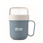 Taza para llevar de desayuno con 2 compartimientos separados 450ml color negro mate vista de impresión