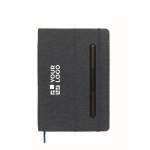 Libreta de tapa dura con función de soporte para móvil A5 papel a rayas color azul marino vista de impresión