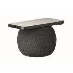 Altavoz redondo con detalle de bambú negro en parte superior color negro segunda vista