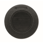 Altavoz redondo con detalle de bambú negro en parte superior color negro quinta vista