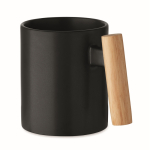 Taza de cerámica con original asa recta de madera 320ml color negro