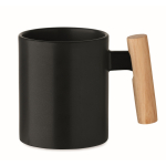 Taza de cerámica con original asa recta de madera 320ml color negro segunda vista