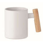 Taza de cerámica con original asa recta de madera 320ml color blanco segunda vista
