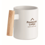 Taza de cerámica con original asa recta de madera 320ml color blanco vista principal