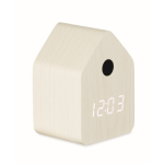 Reloj pequeño de sobremesa con alarma en forma de casa de pájaro color blanco
