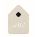 Reloj pequeño de sobremesa con alarma en forma de casa de pájaro color blanco segunda vista