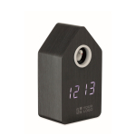 Alarma en forma de casa de pájaro con pantalla LED blanca color negro vista de impresión