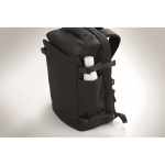 Mochila ideal para viajes con múltiples compartimientos color negro vista fotografía septima vista