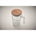 Taza grande de cristal estriado con tapa de madera y asa 450ml color transparente vista fotografía tercera vista