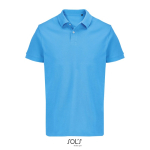 Polo de algodón peinado para hombre manga corta y 2 botones color azul cian