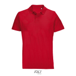 Polo unisex de 100% algodón peinado y cuello canalé con 2 botones color rojo quinta vista