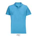 Polo unisex de 100% algodón peinado y cuello canalé con 2 botones color azul cian