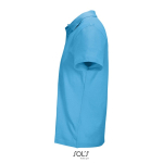 Polo unisex de 100% algodón peinado y cuello canalé con 2 botones color azul cian vista lateral