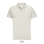 Polo unisex de 100% algodón peinado y cuello canalé con 2 botones color blanco roto