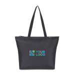 Bolsa tote en RPET con bolsillo interior para botella de agua color negro vista de impresión