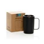 Taza térmica de acero inoxidable reciclado para café o té 450ml color negro vista con caja