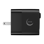 Cargador rápido GaN ecológico con cable retráctil de 80cm 65W color negro vista con logo