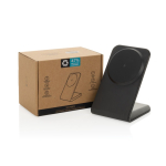 Cargador inalámbrico magnético eco con base antideslizante 15W color negro vista con caja