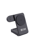 Cargador magnético inalámbrico 3 en 1 en plástico reciclado 15W color negro vista de impresión