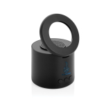 Altavoz inalámbrico ABS reciclado con soporte móvil y subwoofer 3W color negro vista con logo