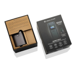 Powerbank de aluminio resistente y pantalla HQ a color 15.000 mAh color gris vista con caja