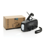 Radio de emergencia multifunción ABS reciclado con manivela 1.800 mAh color negro vista con caja